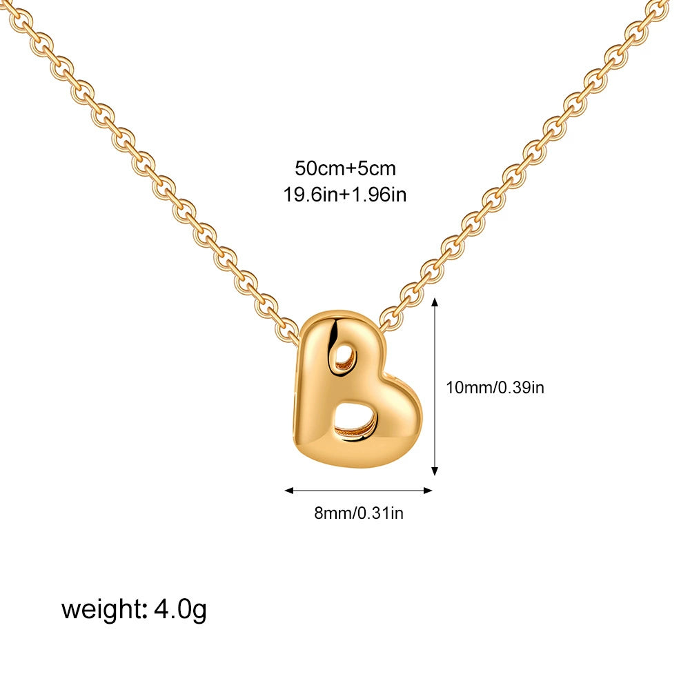 Gold PVD Stainless Steel Chain Copper Bubble Letter Initial Pendant Necklace / KN1024