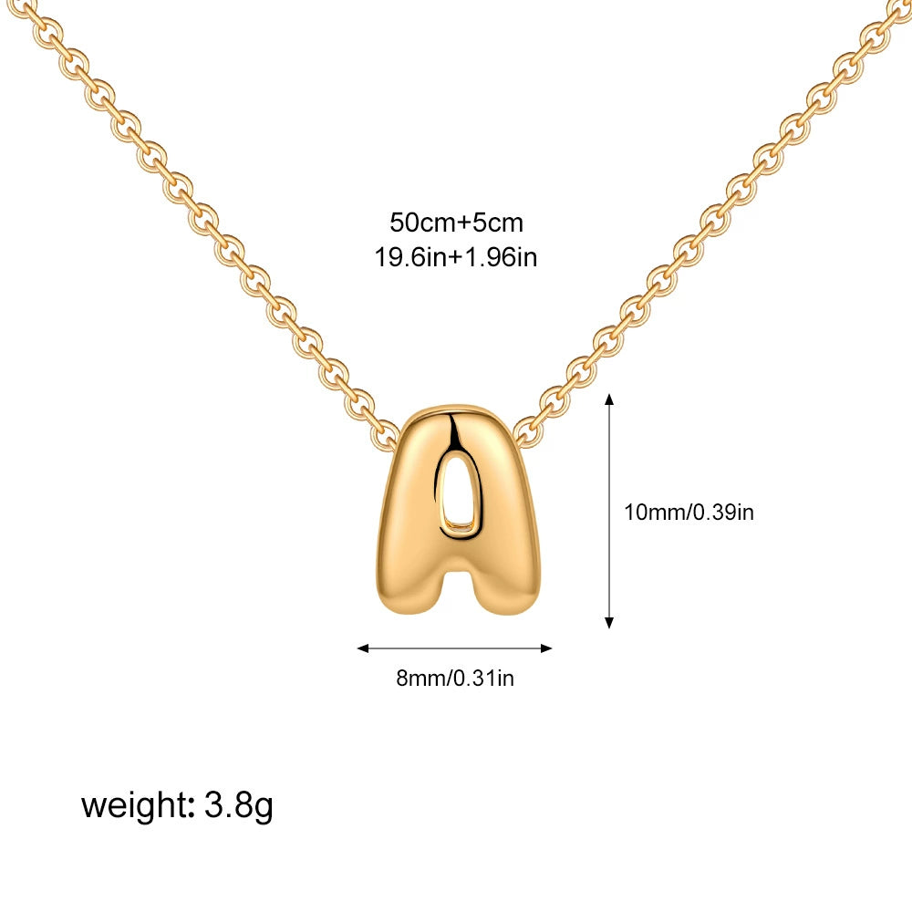 Gold PVD Stainless Steel Chain Copper Bubble Letter Initial Pendant Necklace / KN1024