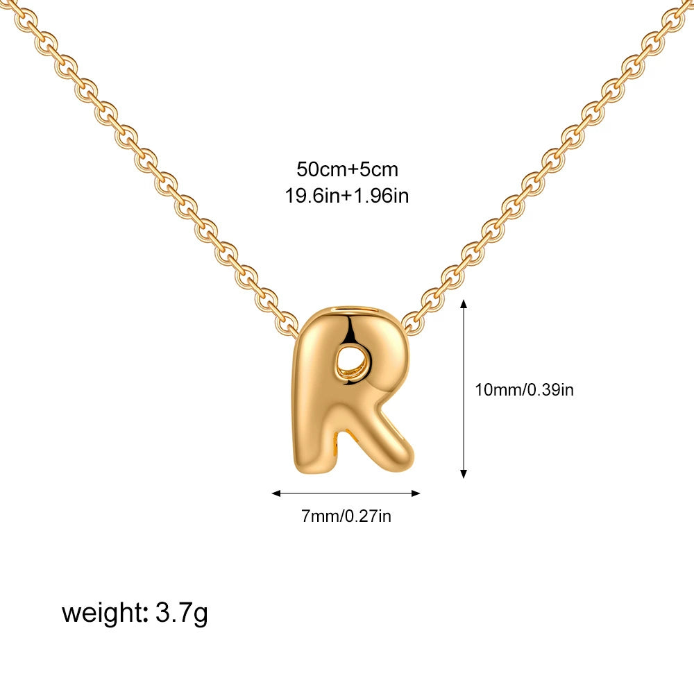 Gold PVD Stainless Steel Chain Copper Bubble Letter Initial Pendant Necklace / KN1024