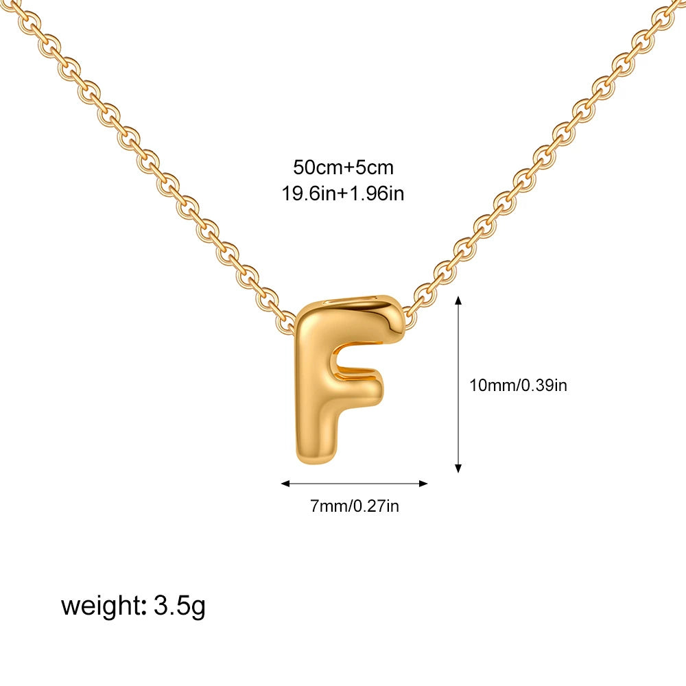 Gold PVD Stainless Steel Chain Copper Bubble Letter Initial Pendant Necklace / KN1024