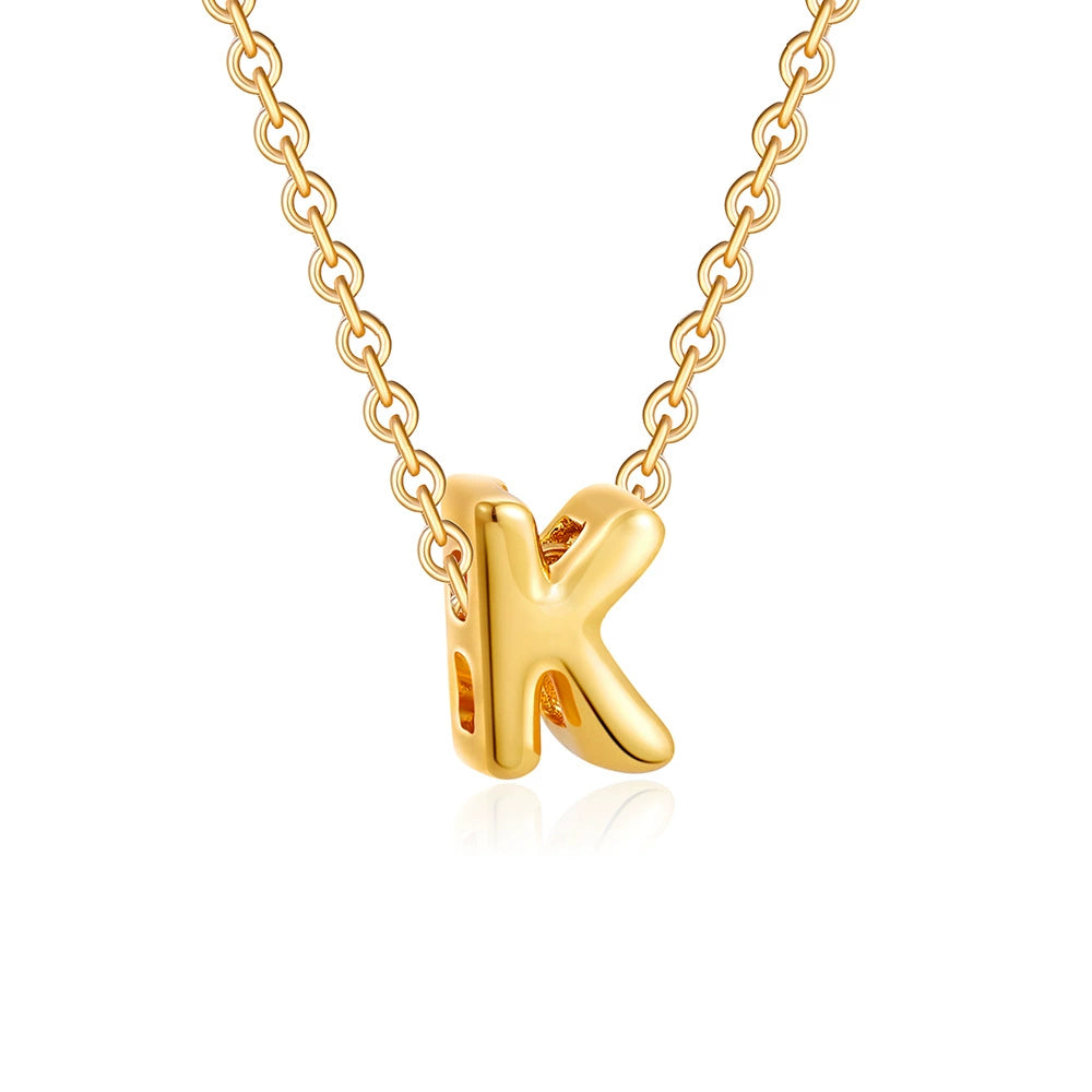Gold PVD Stainless Steel Chain Copper Bubble Letter Initial Pendant Necklace / KN1024