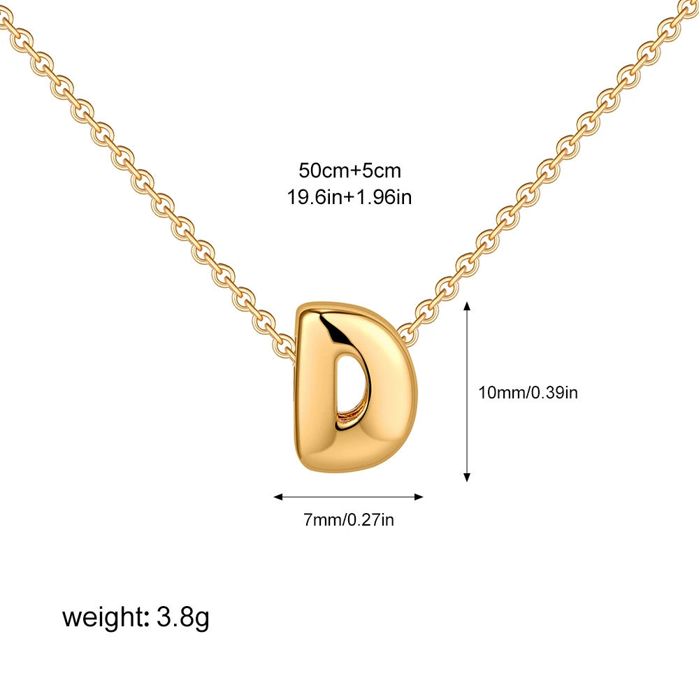 Gold PVD Stainless Steel Chain Copper Bubble Letter Initial Pendant Necklace / KN1024