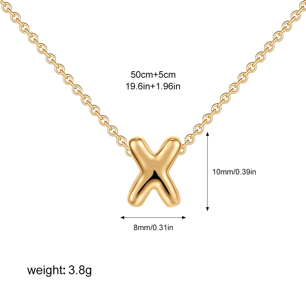 Gold PVD Stainless Steel Chain Copper Bubble Letter Initial Pendant Necklace / KN1024