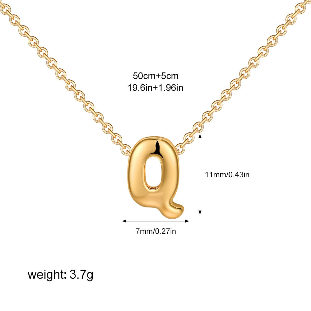 Gold PVD Stainless Steel Chain Copper Bubble Letter Initial Pendant Necklace / KN1024