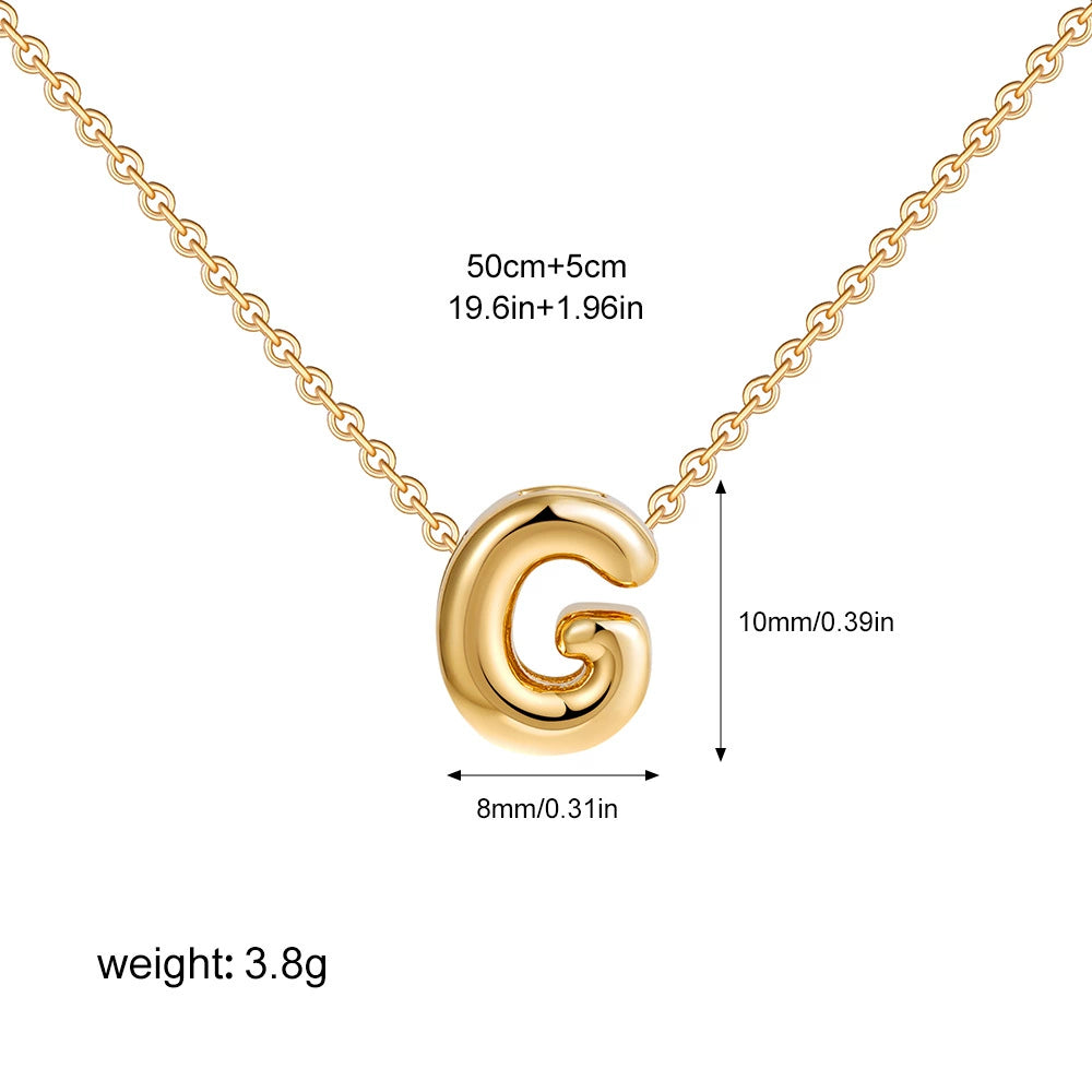 Gold PVD Stainless Steel Chain Copper Bubble Letter Initial Pendant Necklace / KN1024