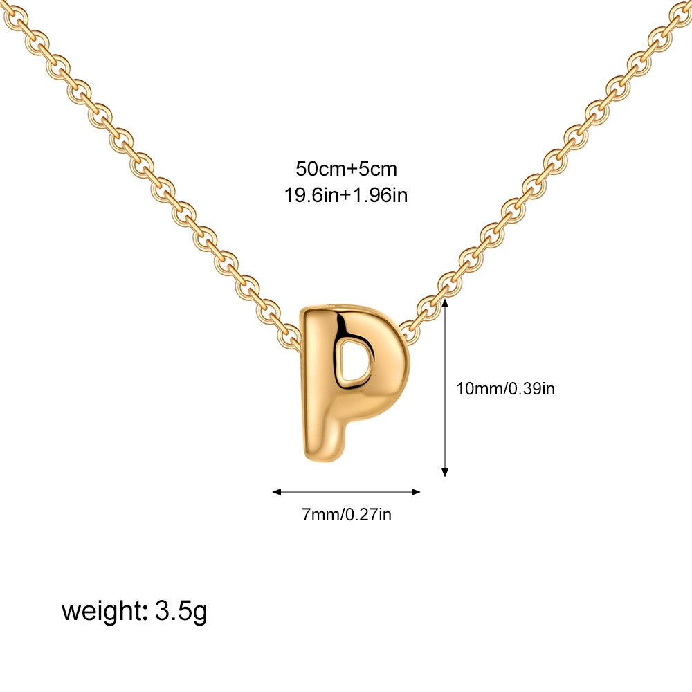 Gold PVD Stainless Steel Chain Copper Bubble Letter Initial Pendant Necklace / KN1024
