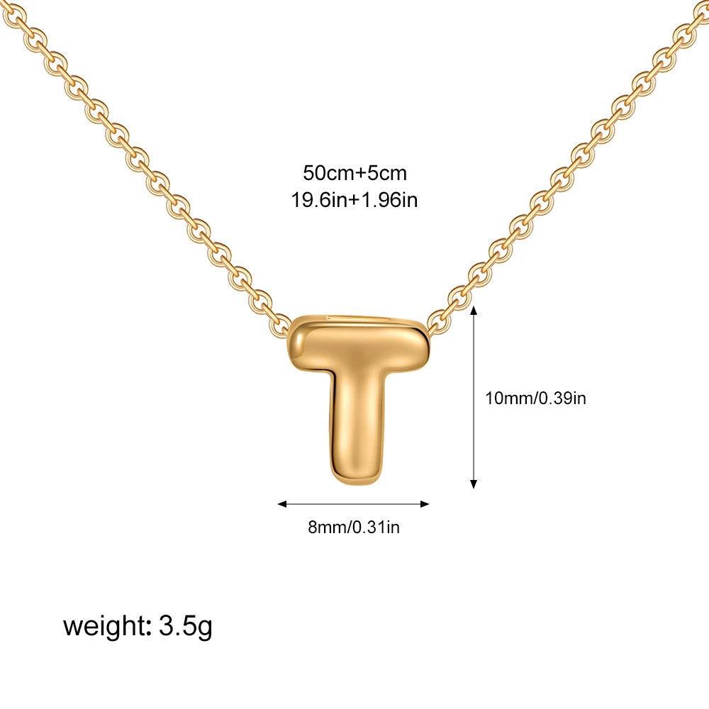 Gold PVD Stainless Steel Chain Copper Bubble Letter Initial Pendant Necklace / KN1024
