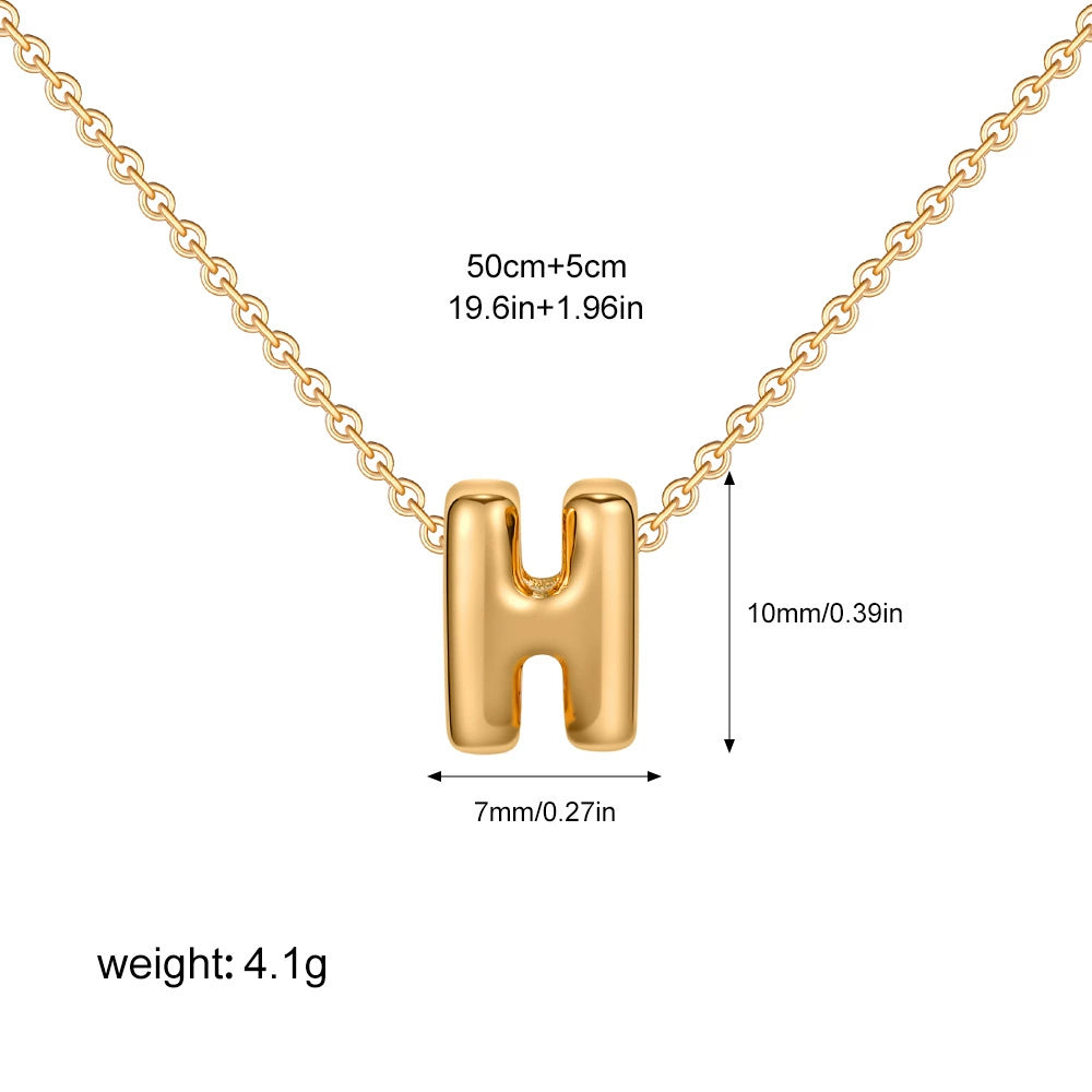 Gold PVD Stainless Steel Chain Copper Bubble Letter Initial Pendant Necklace / KN1024