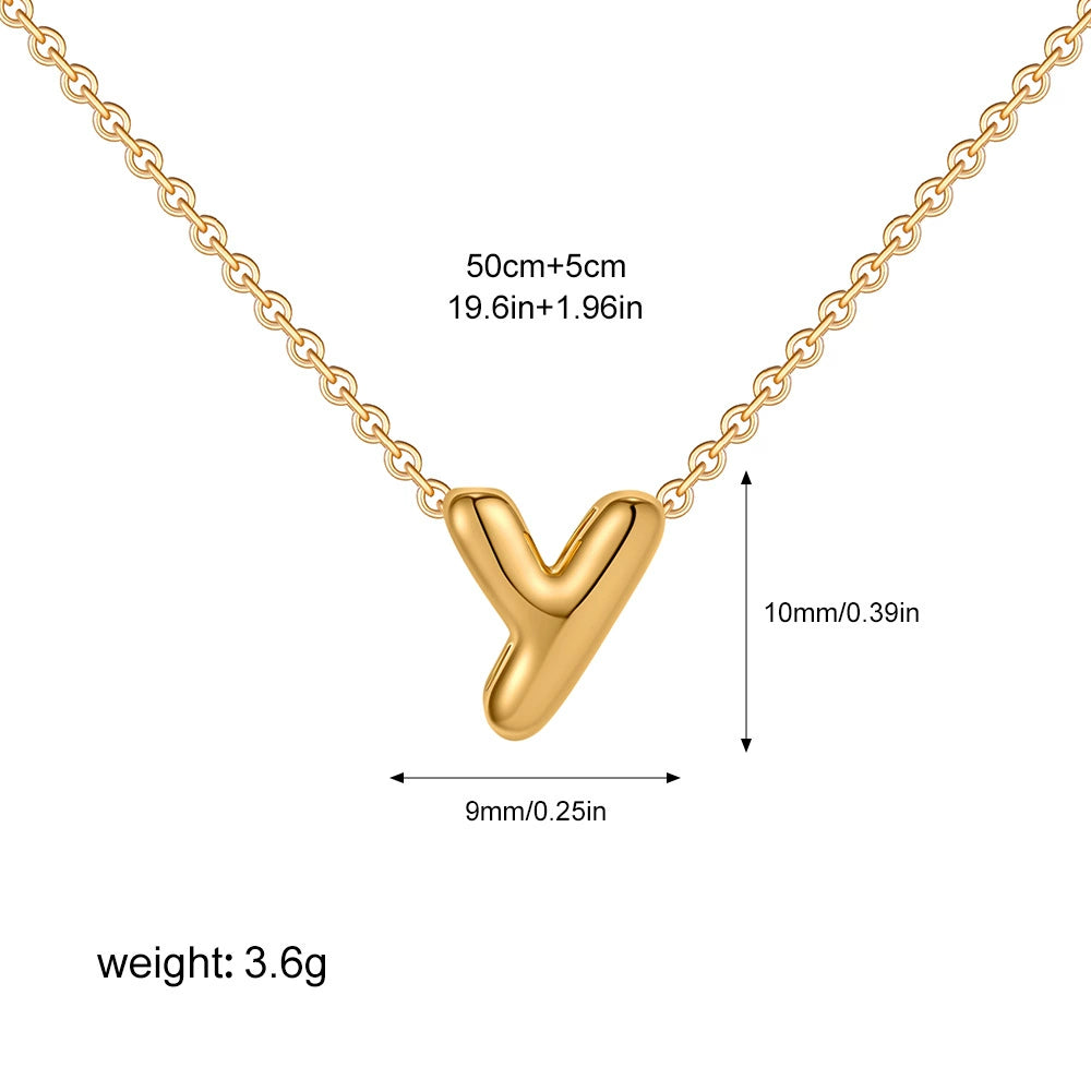 Gold PVD Stainless Steel Chain Copper Bubble Letter Initial Pendant Necklace / KN1024