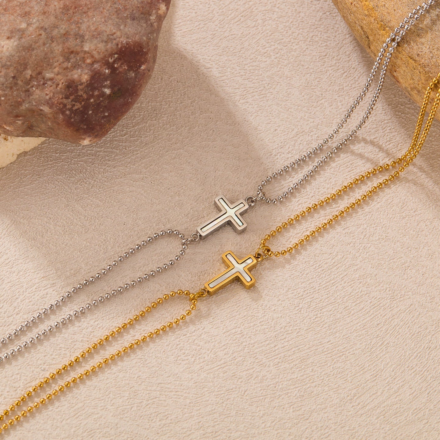 Gold Plated Stainless Steel Cross Chain Bracelet / KB0018