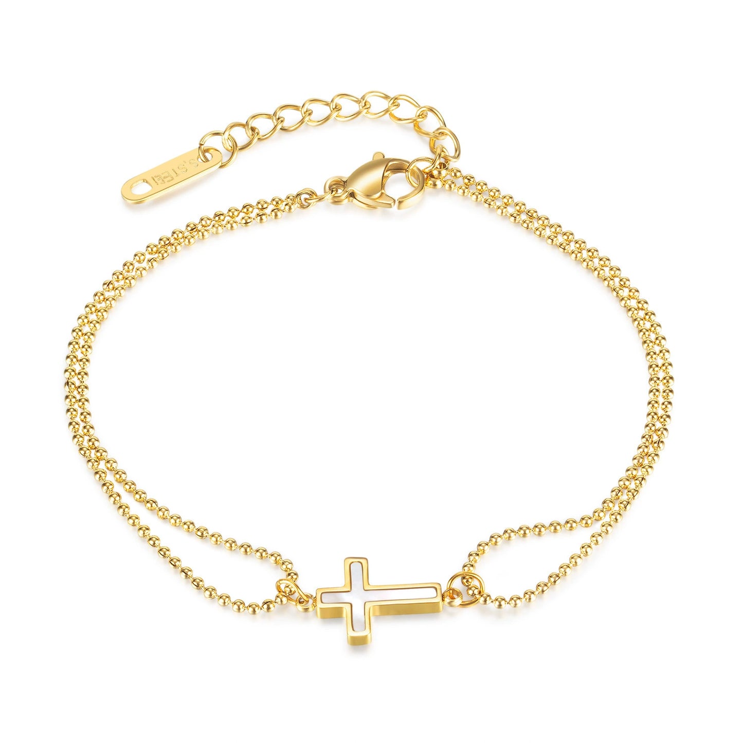 Gold Plated Stainless Steel Cross Chain Bracelet / KB0018