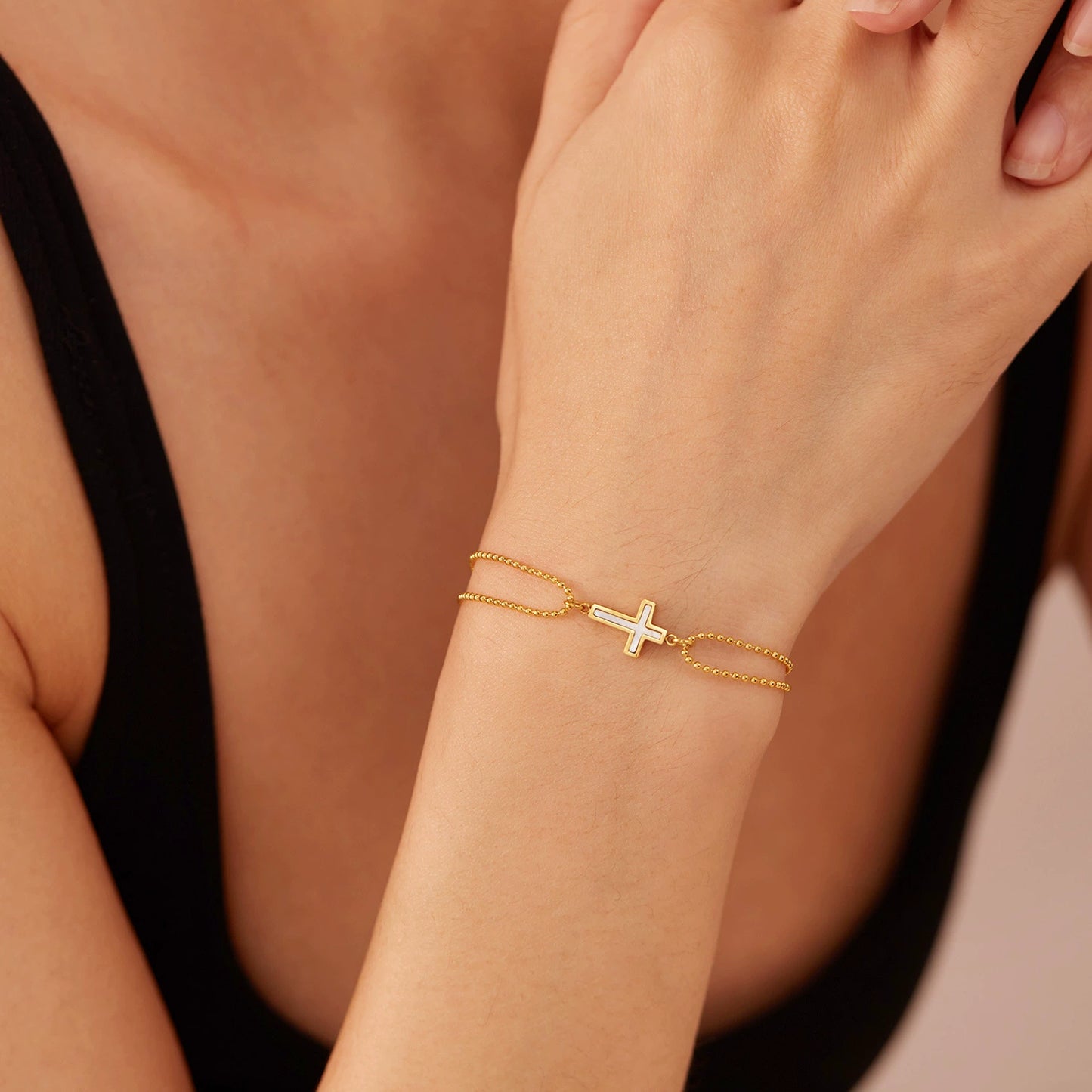 Gold Plated Stainless Steel Cross Chain Bracelet / KB0018