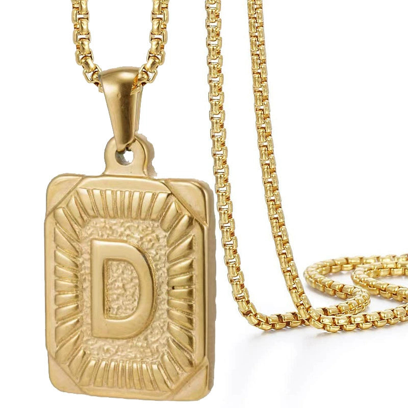 Gold PVD Stainless Steel Minimalist Letter Initial Pendant Necklace / KN1033