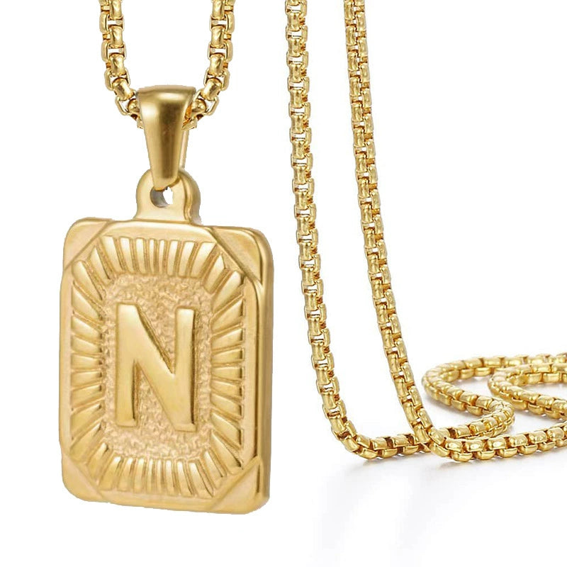 Gold PVD Stainless Steel Minimalist Letter Initial Pendant Necklace / KN1033
