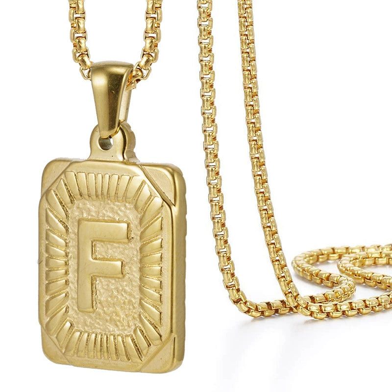 Gold PVD Stainless Steel Minimalist Letter Initial Pendant Necklace / KN1033