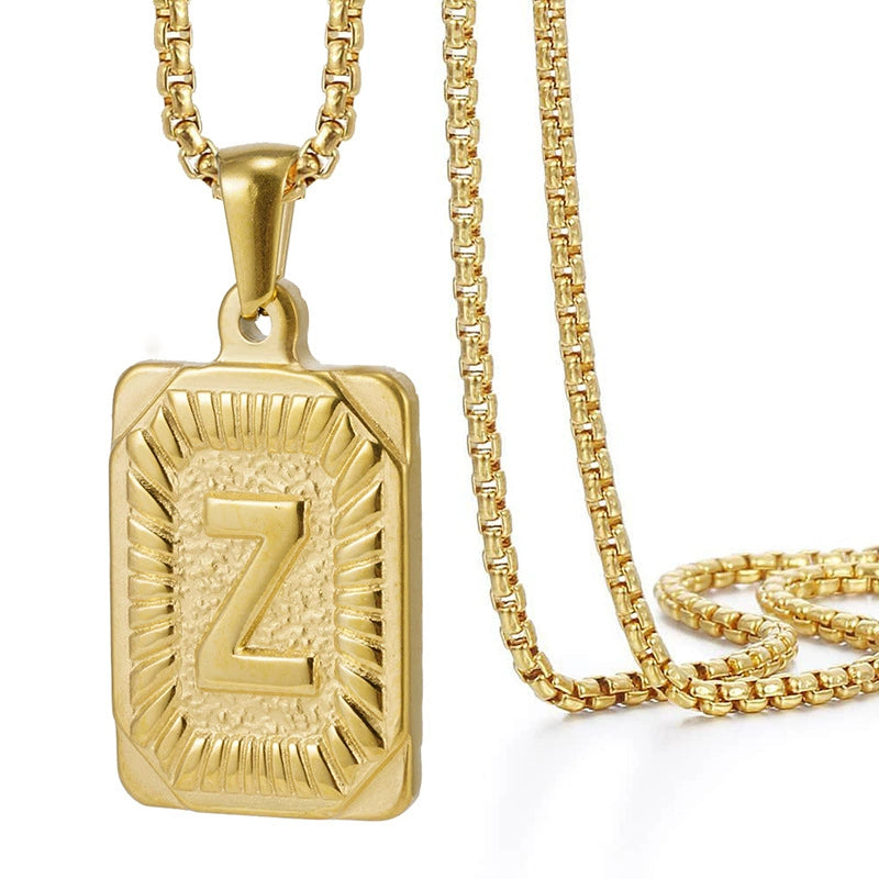 Gold PVD Stainless Steel Minimalist Letter Initial Pendant Necklace / KN1033