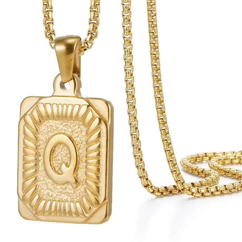Gold PVD Stainless Steel Minimalist Letter Initial Pendant Necklace / KN1033
