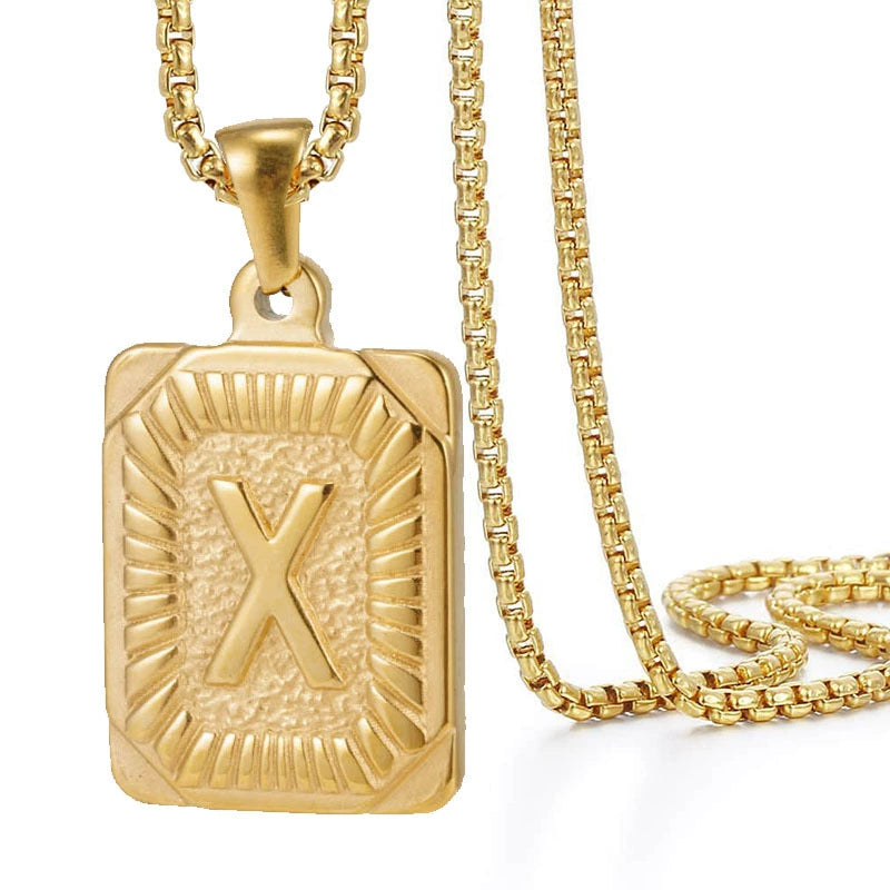 Gold PVD Stainless Steel Minimalist Letter Initial Pendant Necklace / KN1033