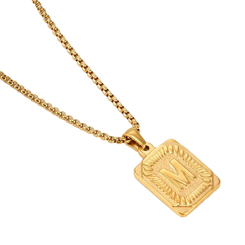 Gold PVD Stainless Steel Minimalist Letter Initial Pendant Necklace / KN1033