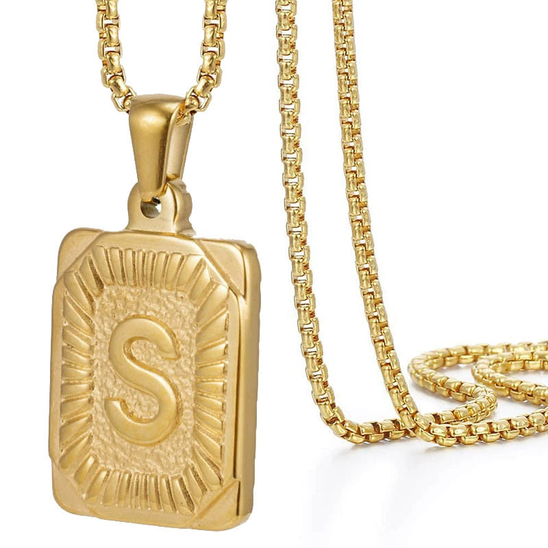 Gold PVD Stainless Steel Minimalist Letter Initial Pendant Necklace / KN1033
