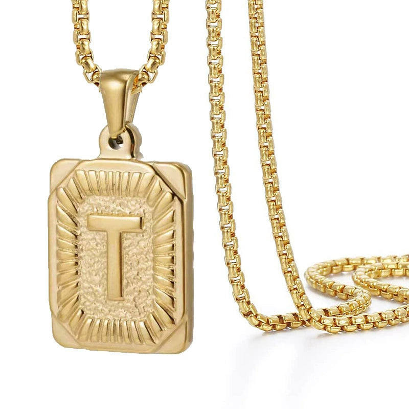 Gold PVD Stainless Steel Minimalist Letter Initial Pendant Necklace / KN1033