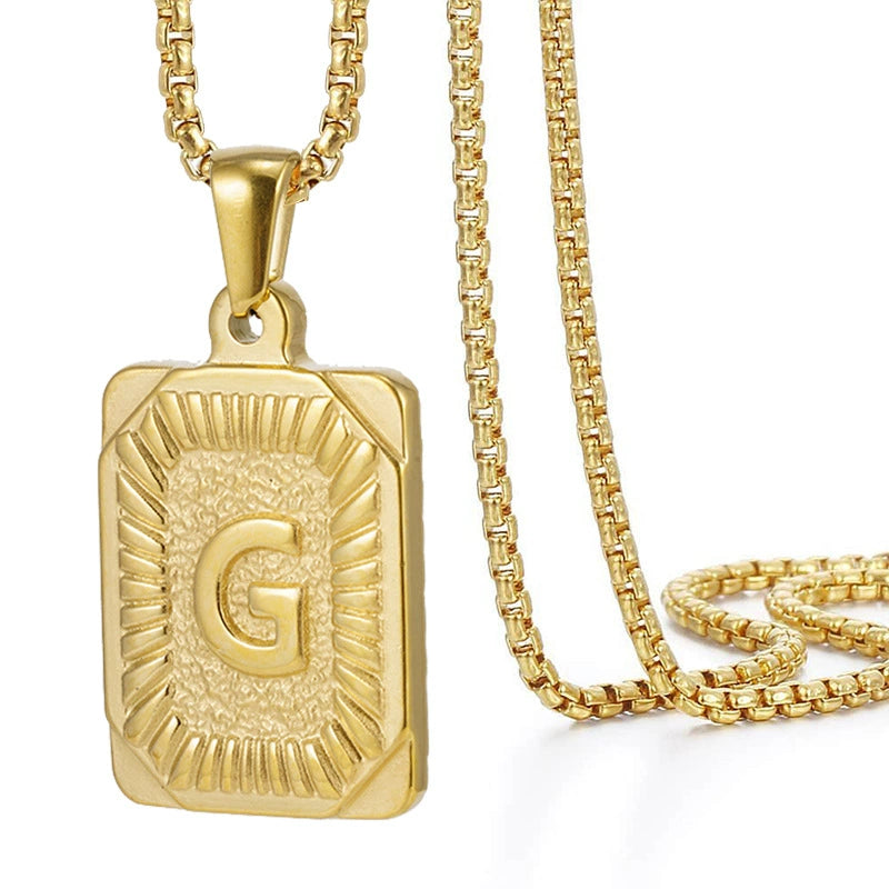 Gold PVD Stainless Steel Minimalist Letter Initial Pendant Necklace / KN1033