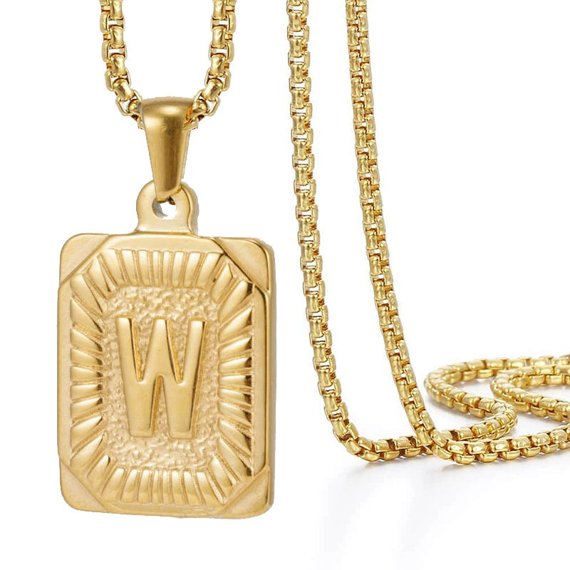 Gold PVD Stainless Steel Minimalist Letter Initial Pendant Necklace / KN1033
