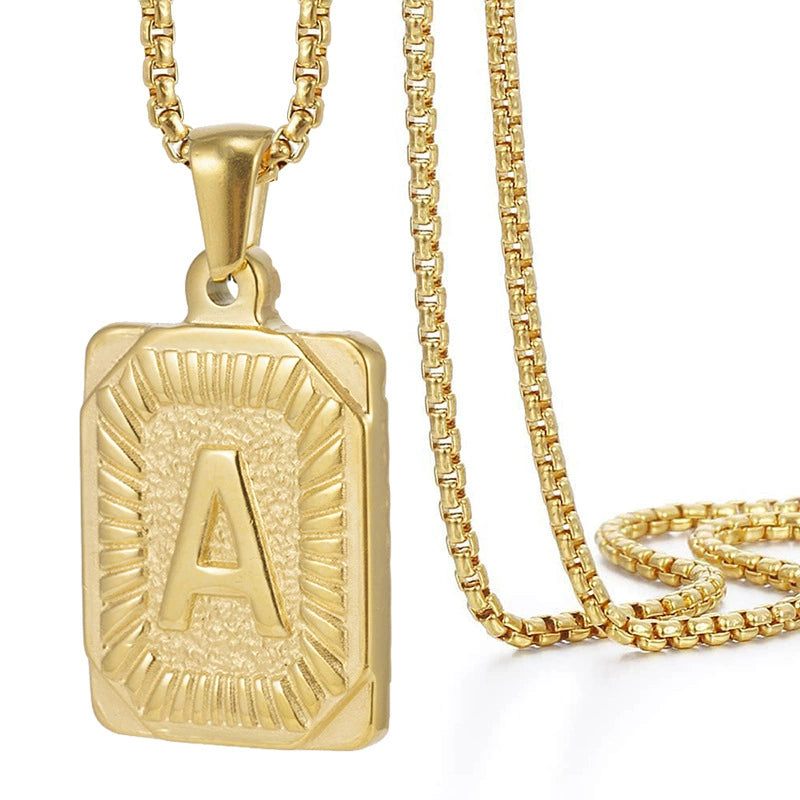 Gold PVD Stainless Steel Minimalist Letter Initial Pendant Necklace / KN1033