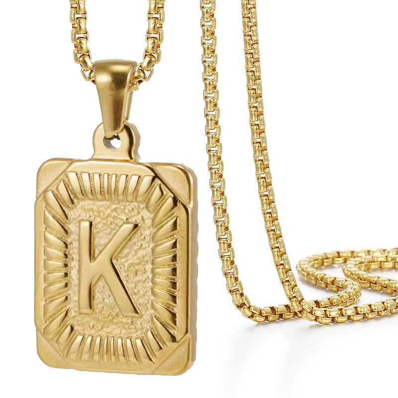 Gold PVD Stainless Steel Minimalist Letter Initial Pendant Necklace / KN1033