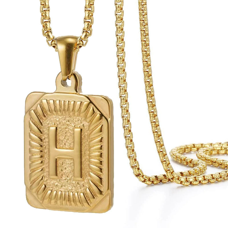 Gold PVD Stainless Steel Minimalist Letter Initial Pendant Necklace / KN1033