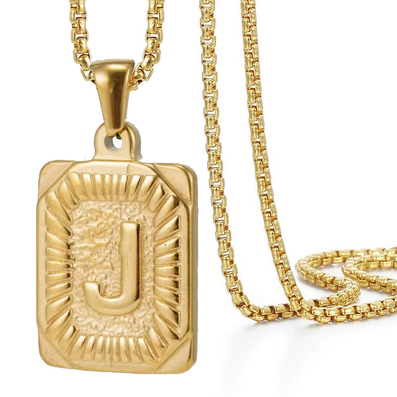 Gold PVD Stainless Steel Minimalist Letter Initial Pendant Necklace / KN1033