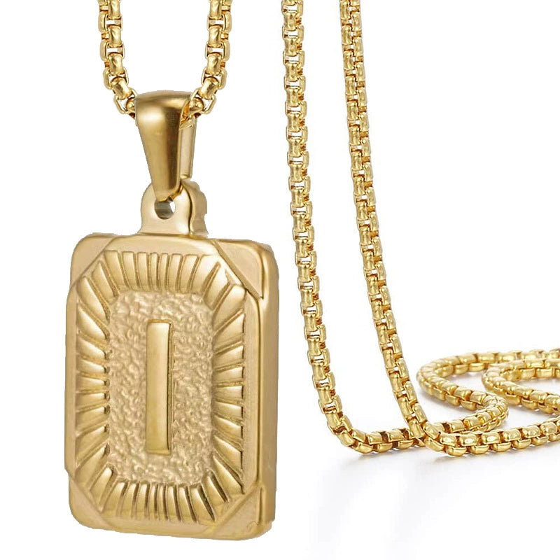 Gold PVD Stainless Steel Minimalist Letter Initial Pendant Necklace / KN1033