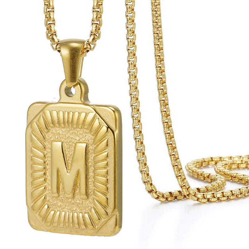 Gold PVD Stainless Steel Minimalist Letter Initial Pendant Necklace / KN1033