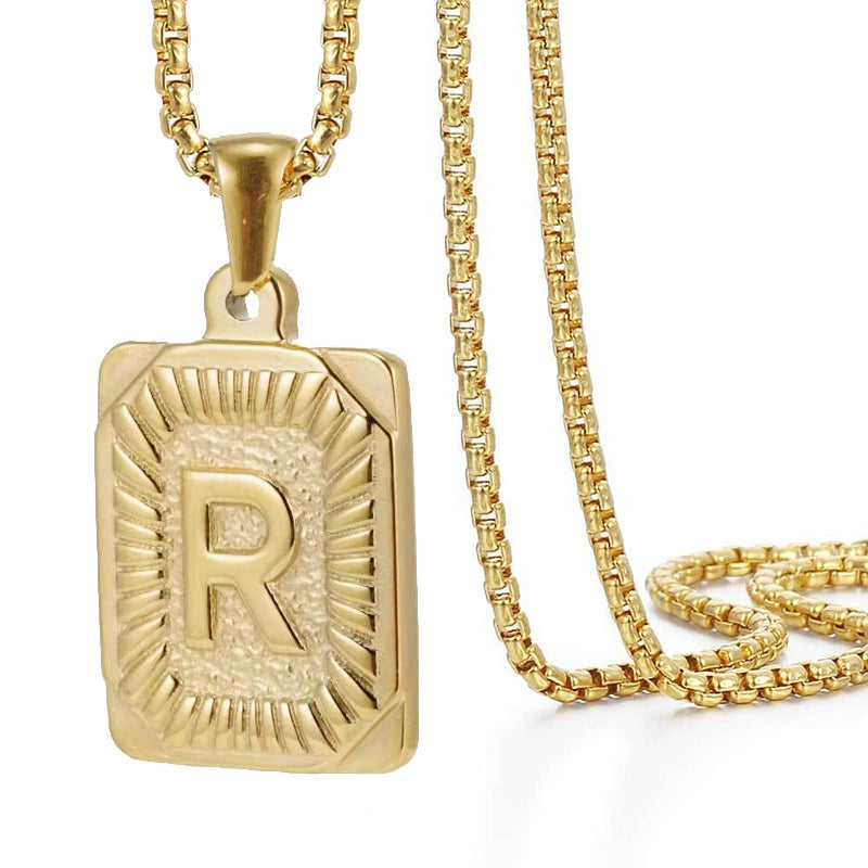 Gold PVD Stainless Steel Minimalist Letter Initial Pendant Necklace / KN1033