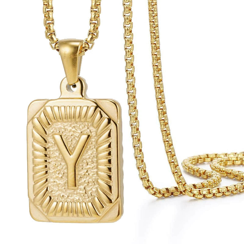 Gold PVD Stainless Steel Minimalist Letter Initial Pendant Necklace / KN1033
