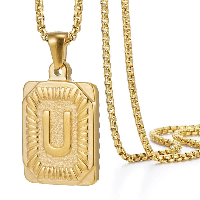 Gold PVD Stainless Steel Minimalist Letter Initial Pendant Necklace / KN1033