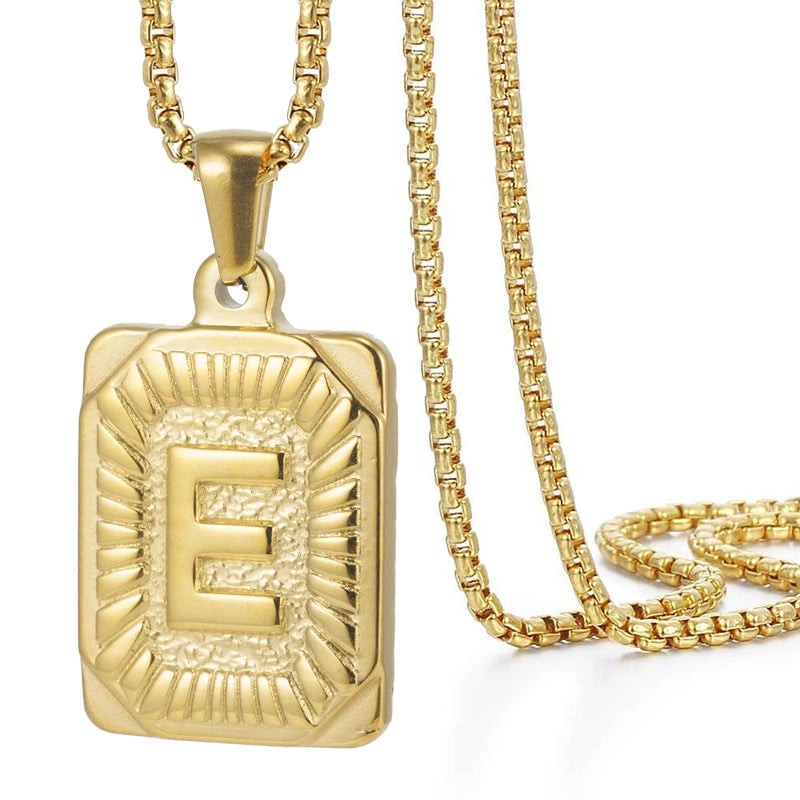 Gold PVD Stainless Steel Minimalist Letter Initial Pendant Necklace / KN1033