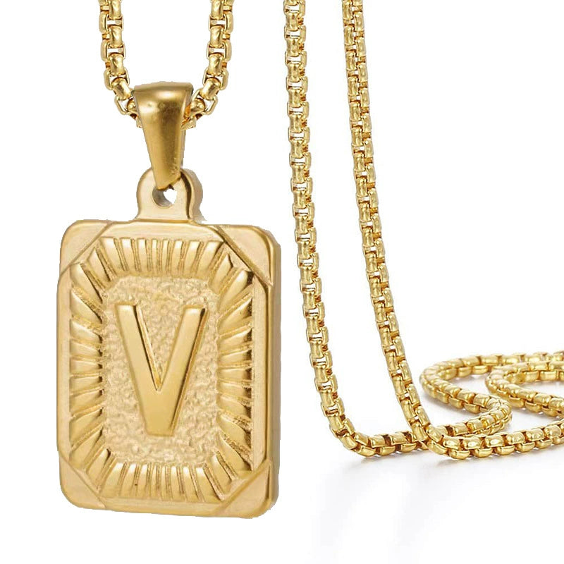 Gold PVD Stainless Steel Minimalist Letter Initial Pendant Necklace / KN1033