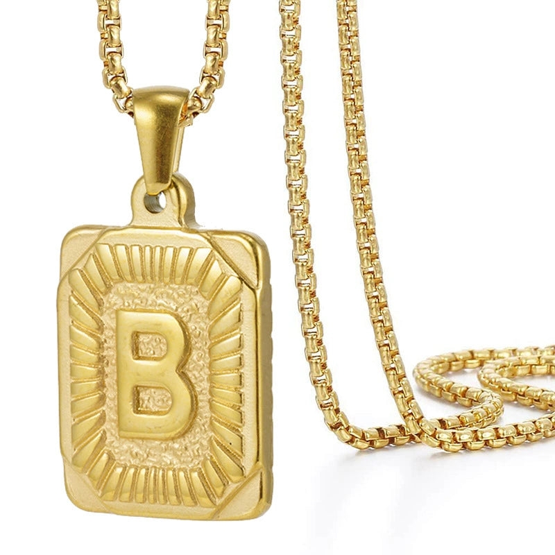 Gold PVD Stainless Steel Minimalist Letter Initial Pendant Necklace / KN1033