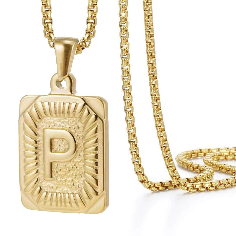 Gold PVD Stainless Steel Minimalist Letter Initial Pendant Necklace / KN1033