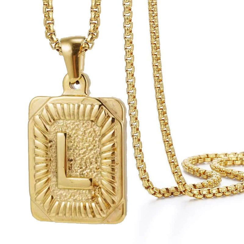 Gold PVD Stainless Steel Minimalist Letter Initial Pendant Necklace / KN1033