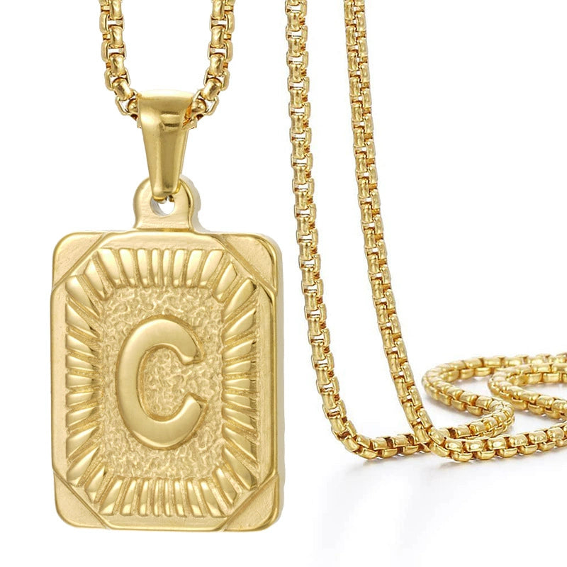 Gold PVD Stainless Steel Minimalist Letter Initial Pendant Necklace / KN1033