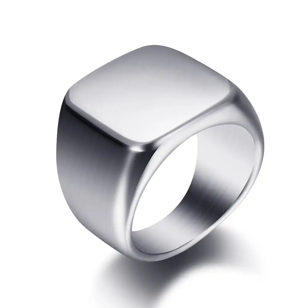 Gold PVD Stainless Steel Minimalist Signet Rings / 25205001