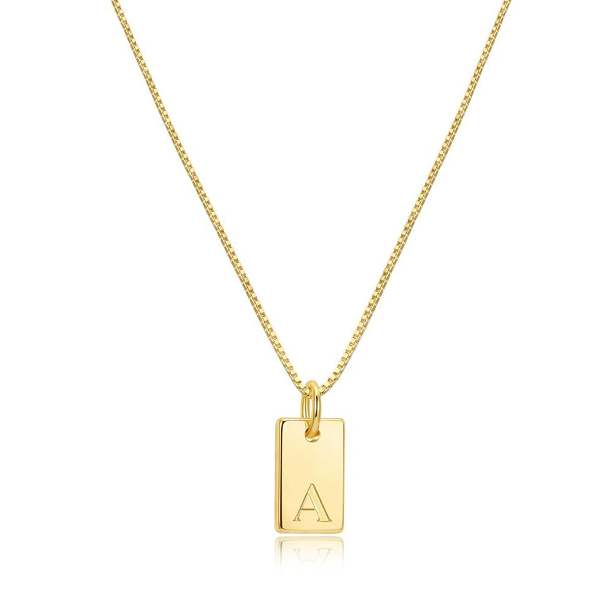 Gold PVD Stainless Steel Square Letter Initial Pendant Necklace / KN1025