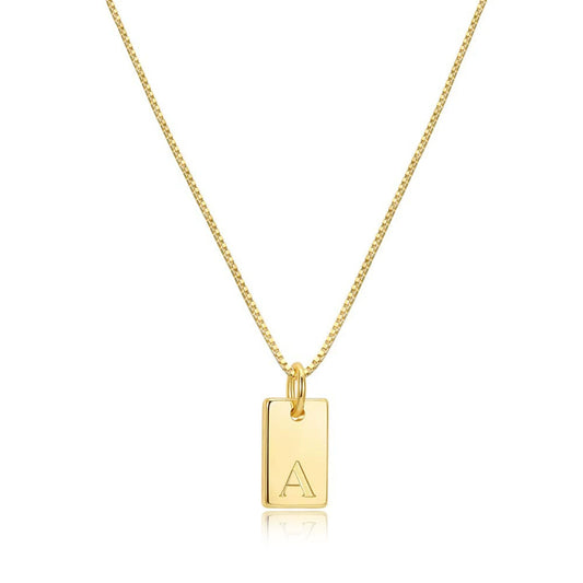 Gold PVD Stainless Steel Square Letter Initial Pendant Necklace / KN1025