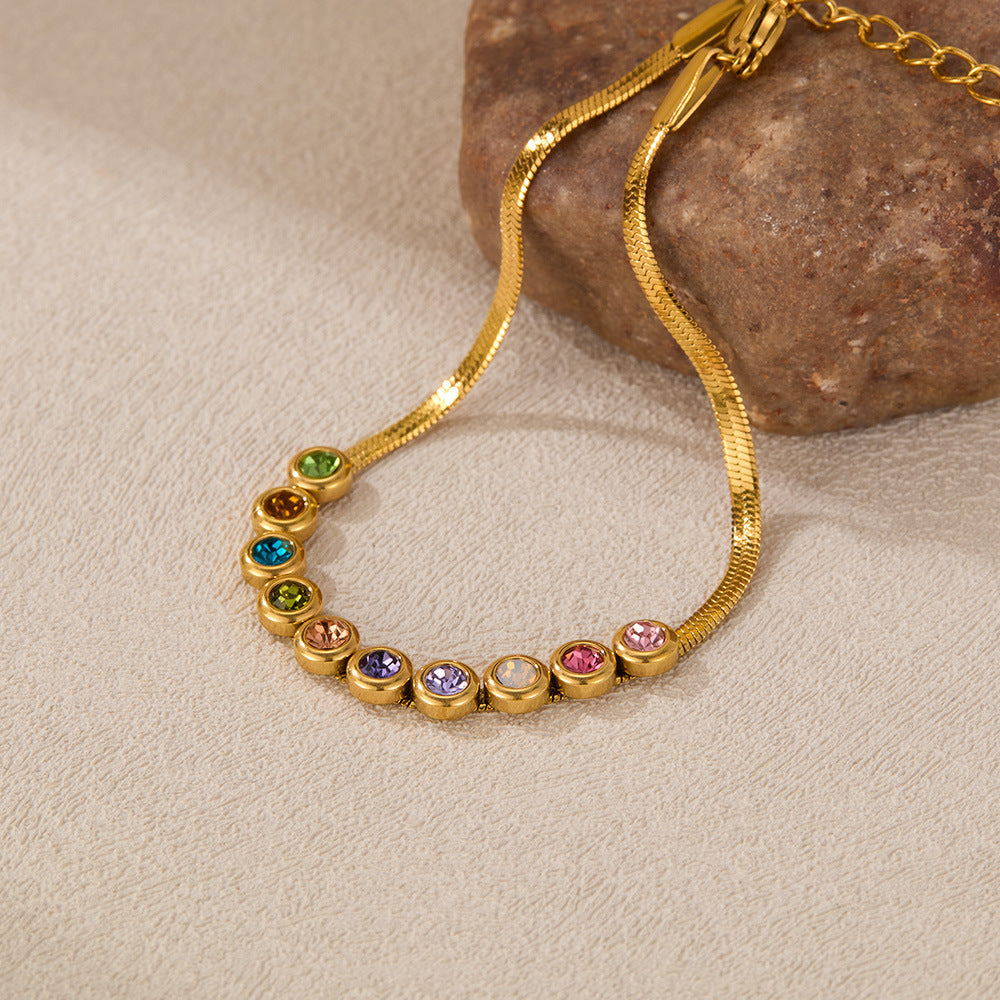 Gold PVD Stainless Steel Zirconia Inlay Snake Chain Bracelet / KB0011