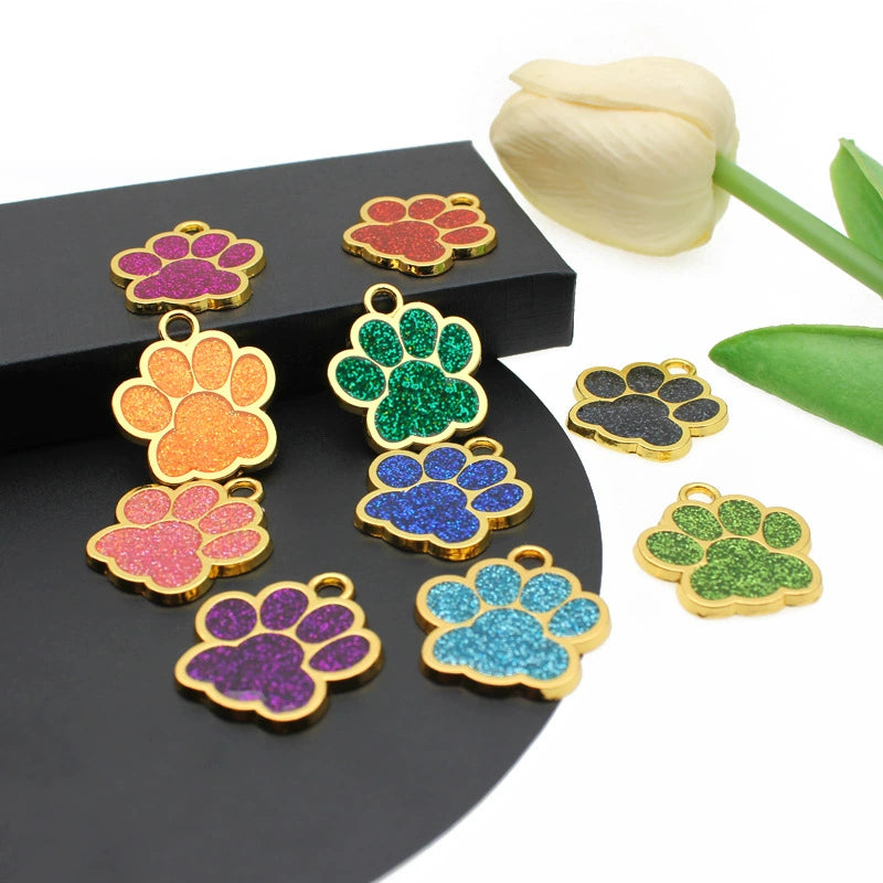 Gold Plated Alloy Shiny Engravable Paw Shape Cat Dog Tags ( pk of 10 ) / KT1004