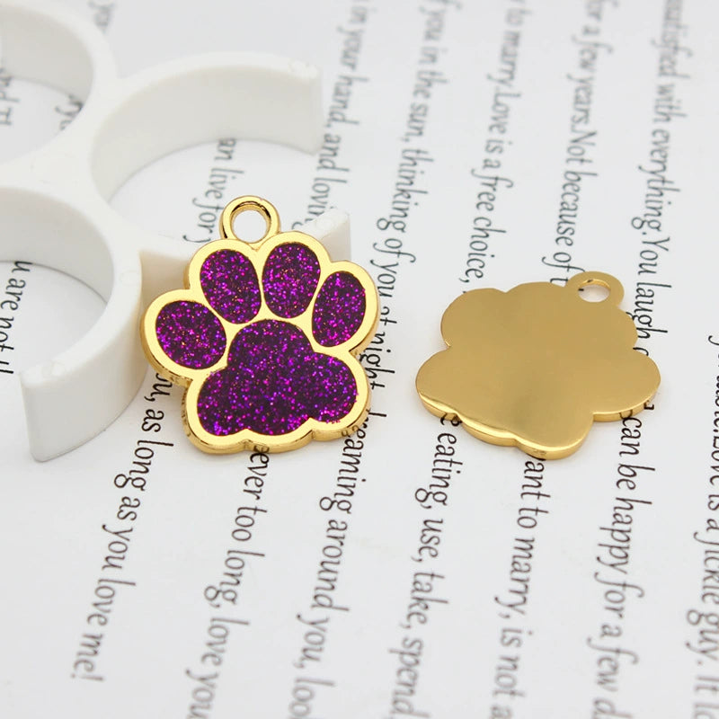Gold Plated Alloy Shiny Engravable Paw Shape Cat Dog Tags ( pk of 10 ) / KT1004