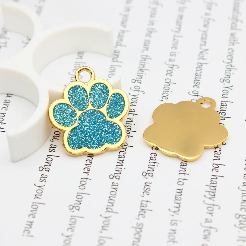 Gold Plated Alloy Shiny Engravable Paw Shape Cat Dog Tags ( pk of 10 ) / KT1004