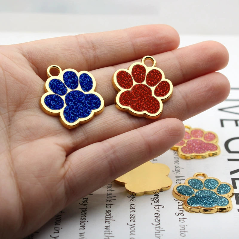 Gold Plated Alloy Shiny Engravable Paw Shape Cat Dog Tags ( pk of 10 ) / KT1004